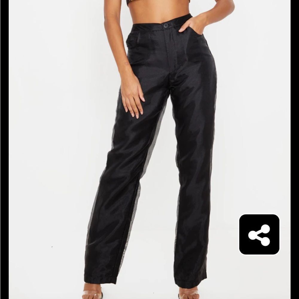 Prettylittlethings Black Organza Straight Leg Pants/Trousers 8 nwt